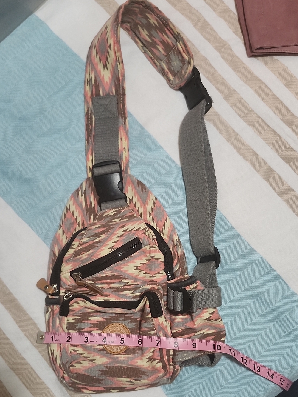 Stylish Pink Aztec Pattern Sling Backpack - Picture 6 of 7